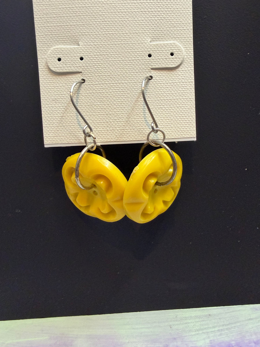 Yellow Stamped Button Earrings by The Vintage Jewel