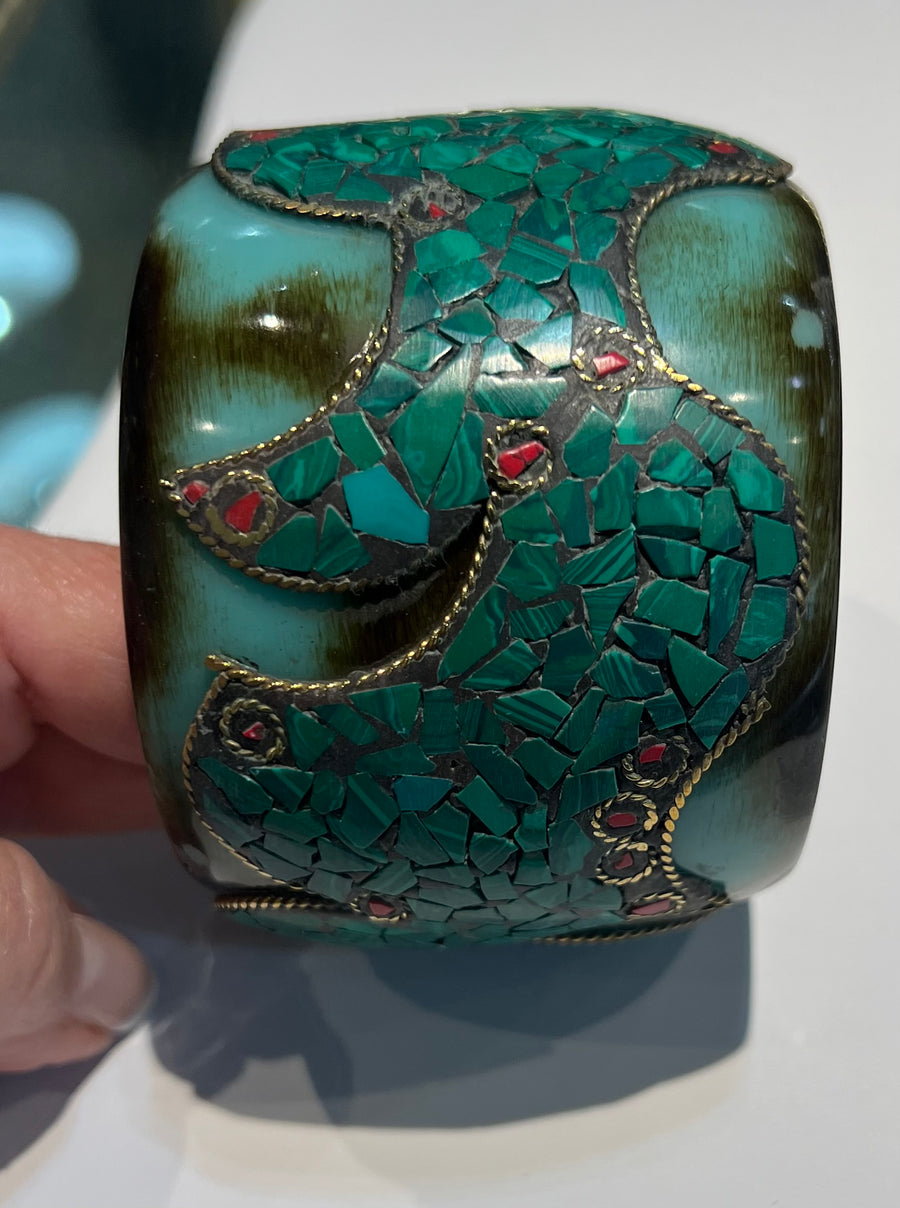 Sea Waves Inlay Copal Bangle in Teal