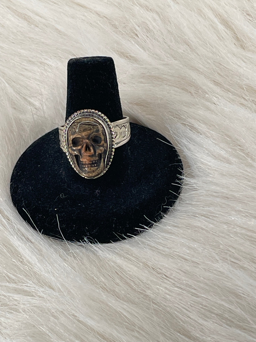 Small Skull Carved in Adjustable Ornate Ring