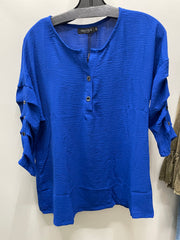 Ruched Button  Sleeve Top by Creations