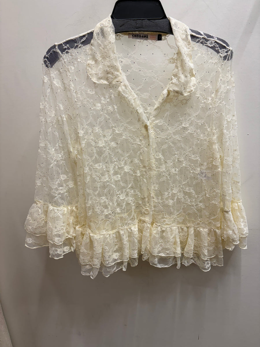 Sparkly Lace Peplum Blouse by Origami