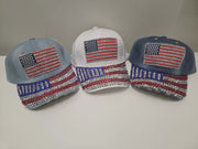 America Denim Rhinestone Cap
