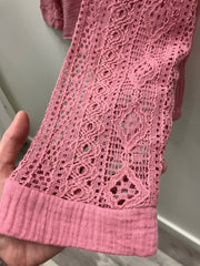 Cotton Gauze Button Front Crochet Sleeve Top