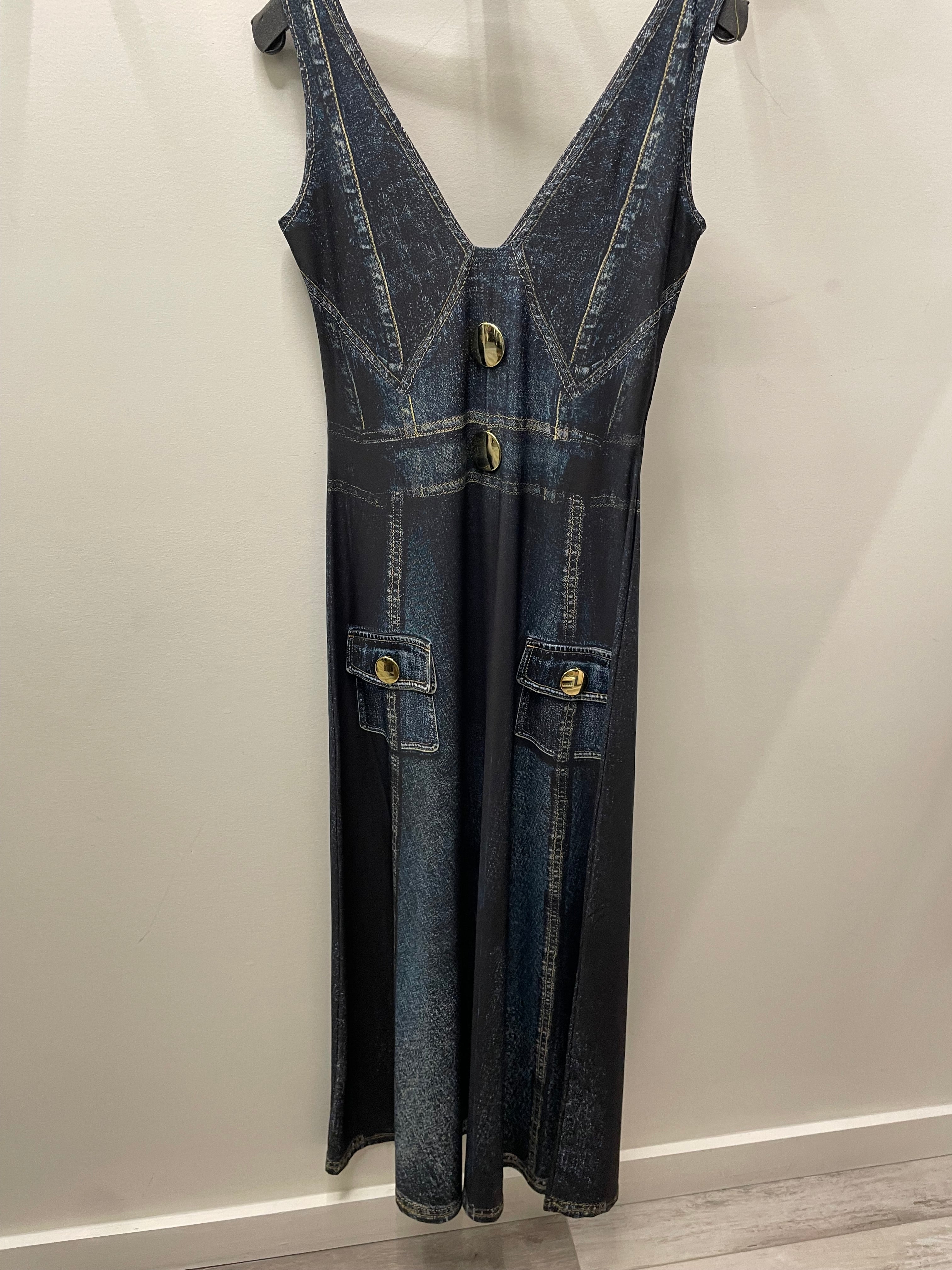 Maxi Low V Dress in Illusion Denim by IPNG Design