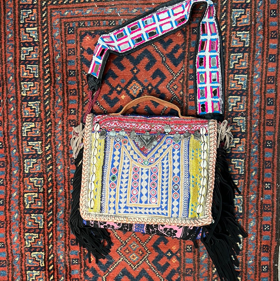 Upcycled Embroidered Market Messenger Bag by Kantha Bae