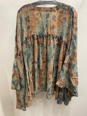 Crepe Sari Bell Sleeve Golddust Crop Top #045 by Kantha Bae