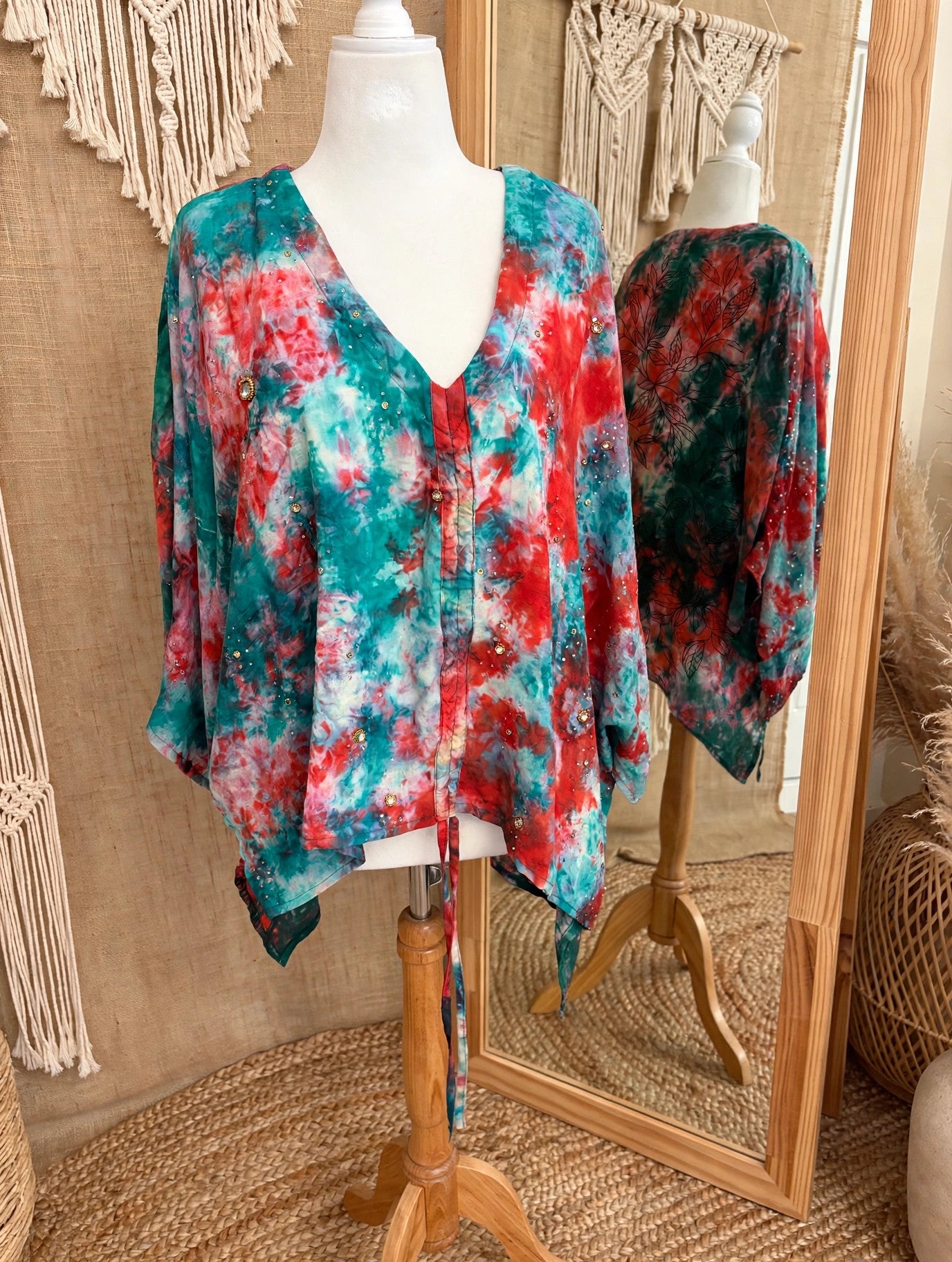 Crepe Sari Hi Lo Butterfly Top #173 by Kantha Bae