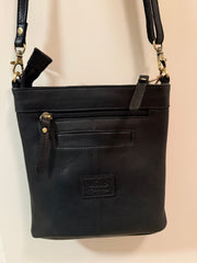 406A Black leather with Grey  back of bag Floral by Milo - Robin Boutique
