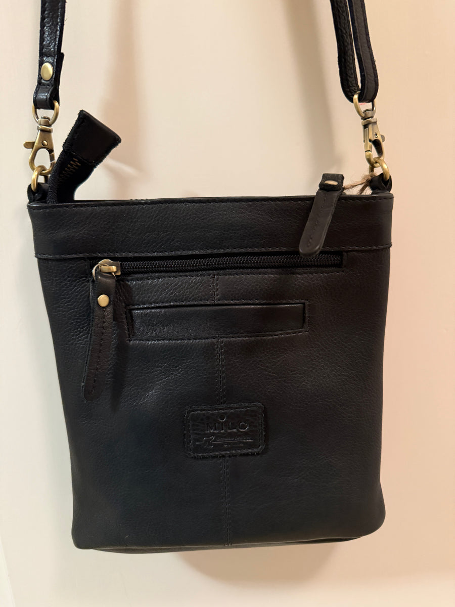 406A Black leather with Grey  back of bag Floral by Milo - Robin Boutique