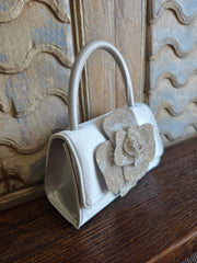 Satin Evening Bag with Large Rhinestone Flower Detail Robin Boutique