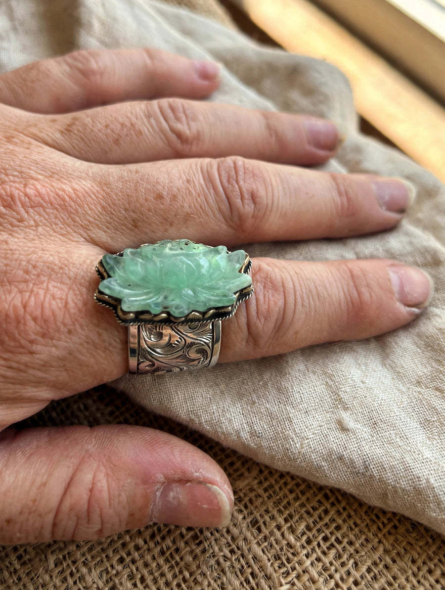 Jade Lotus Flower Adjustable Ring by Tara Gasparian