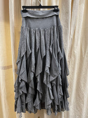 Long Lace Ruffle Skirt in Dark Grey
