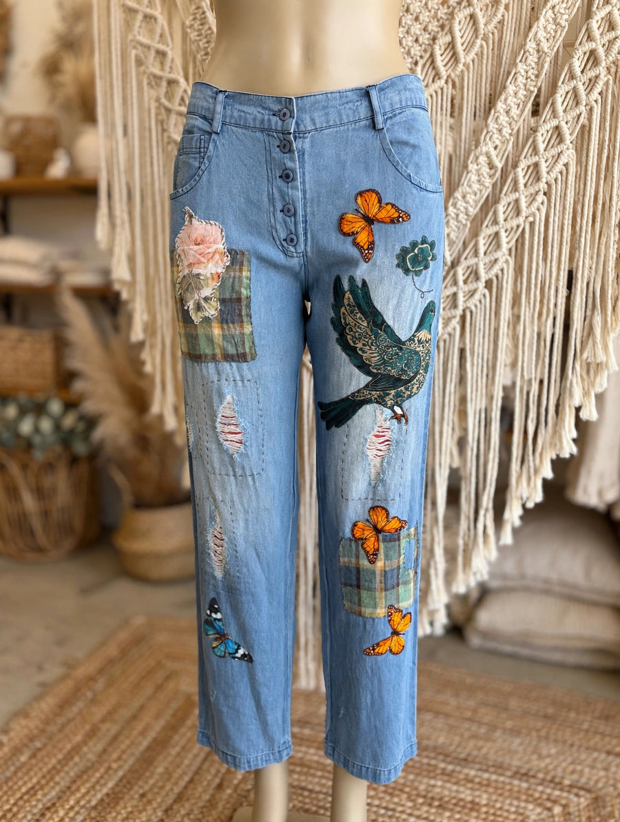 Wings & Wander Denim Pants by The Paper Lace