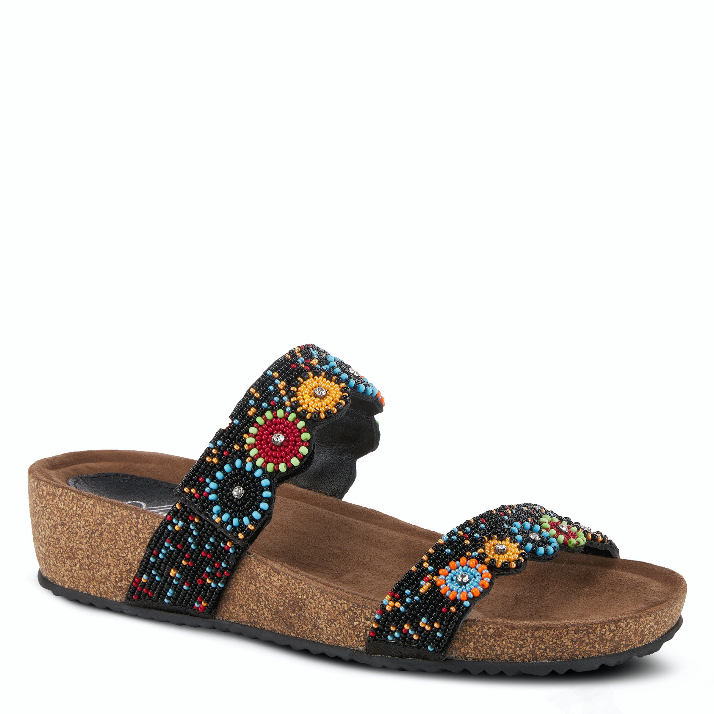 Azura Bahama Cork Wedge Multi Straps Sandal Color Black Robin Boutique 