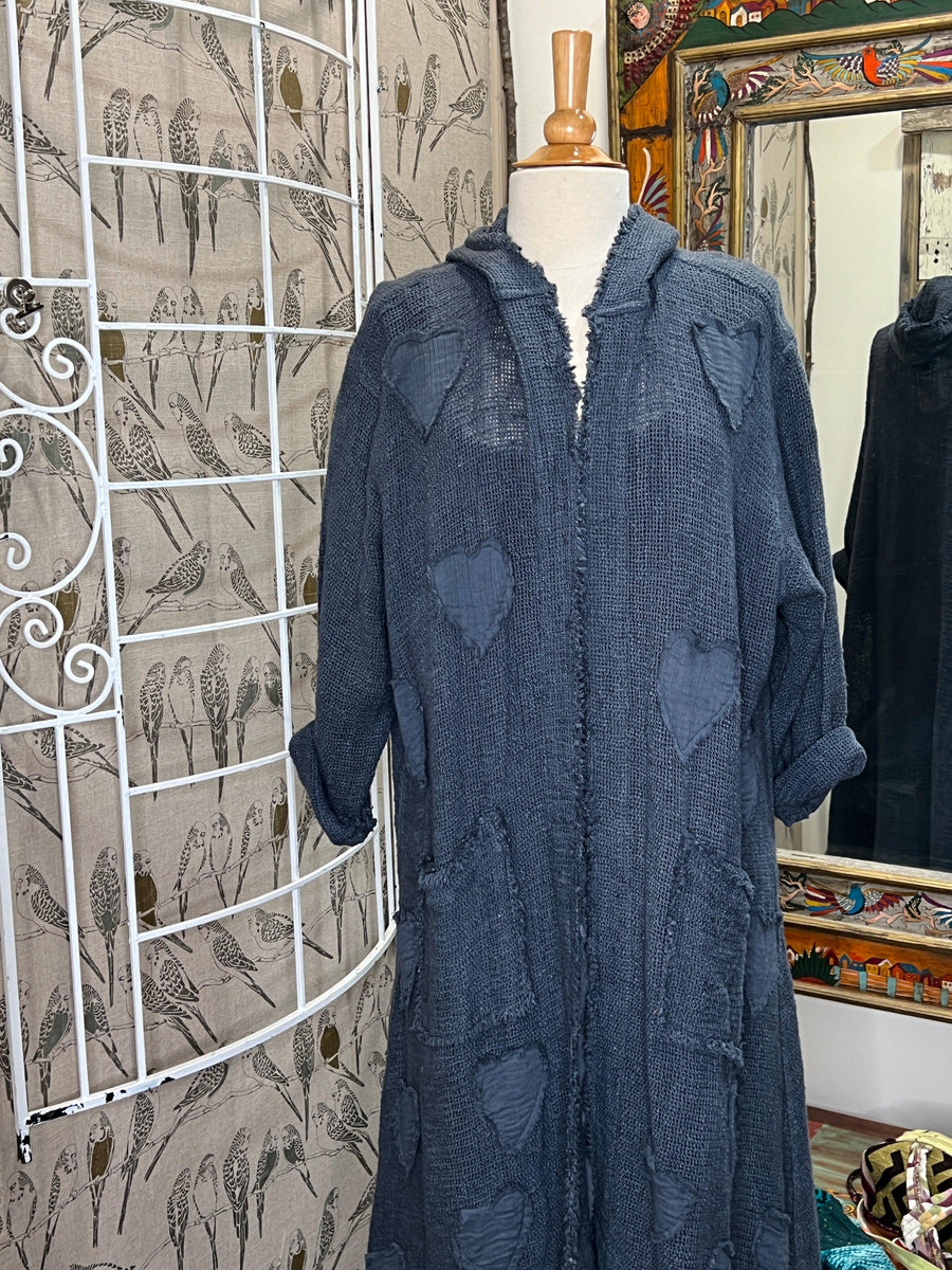 Cotton Open Knit Duster w/Heart Appliques - Robin Boutique-Boutique 