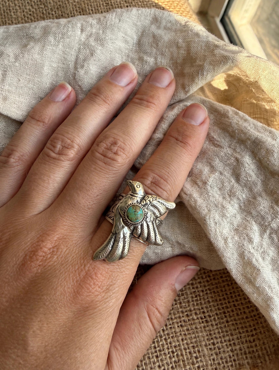 Free Spirit Turquoise Bird Ring Adjustable Ring by Tara Gasparian