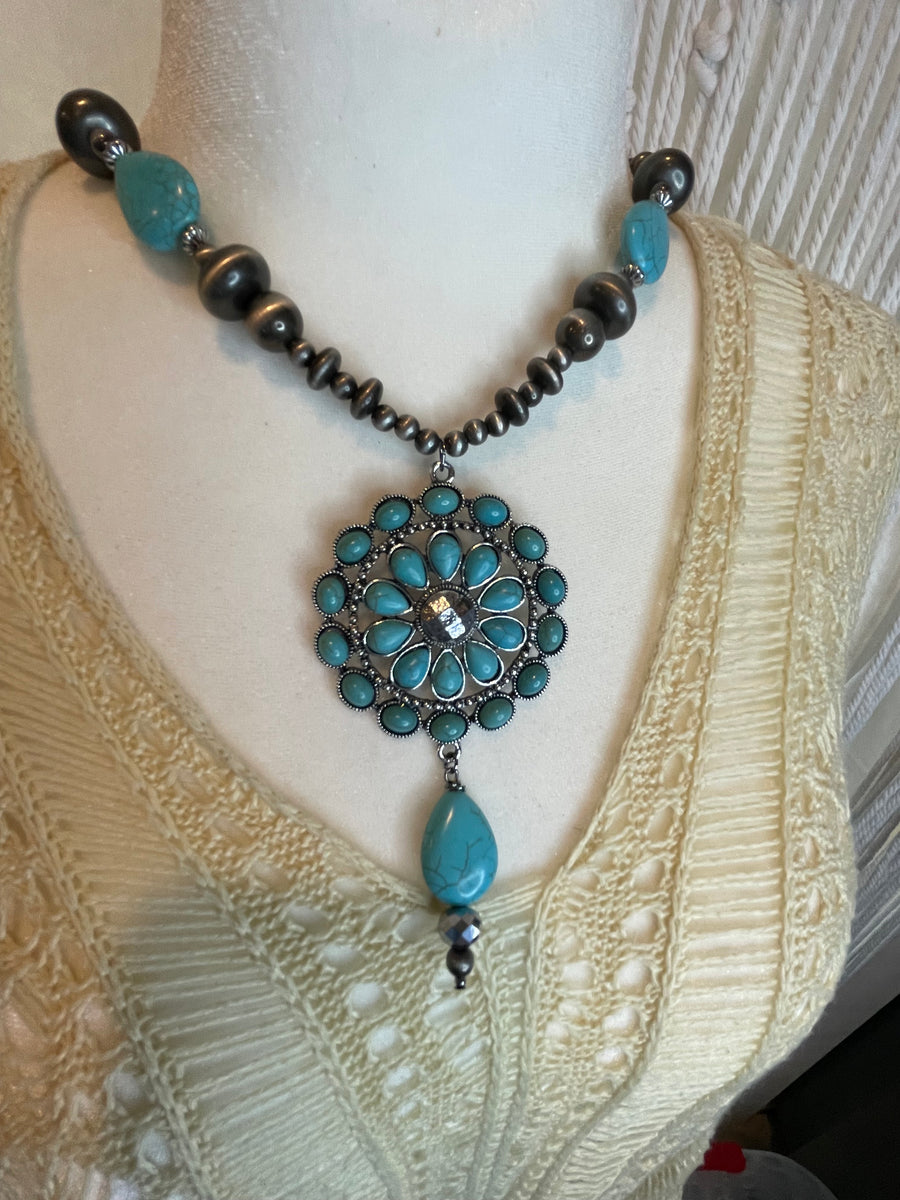 Turquoise Concho Pendant Necklace