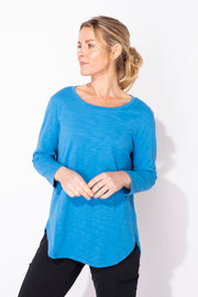 Solid Cotton Slub 3/4 Sleeve High-Low Tee by Escape