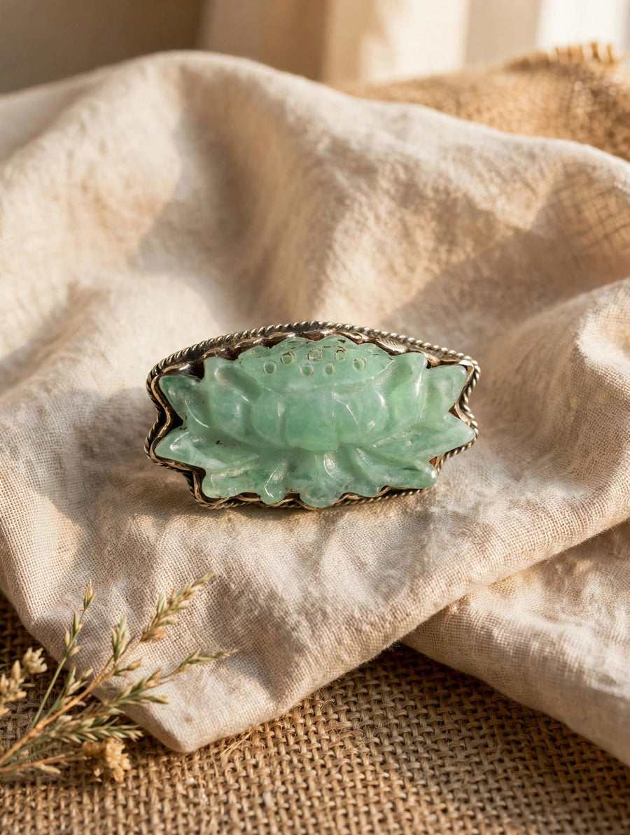 Jade Lotus Flower Adjustable Ring by Tara Gasparian