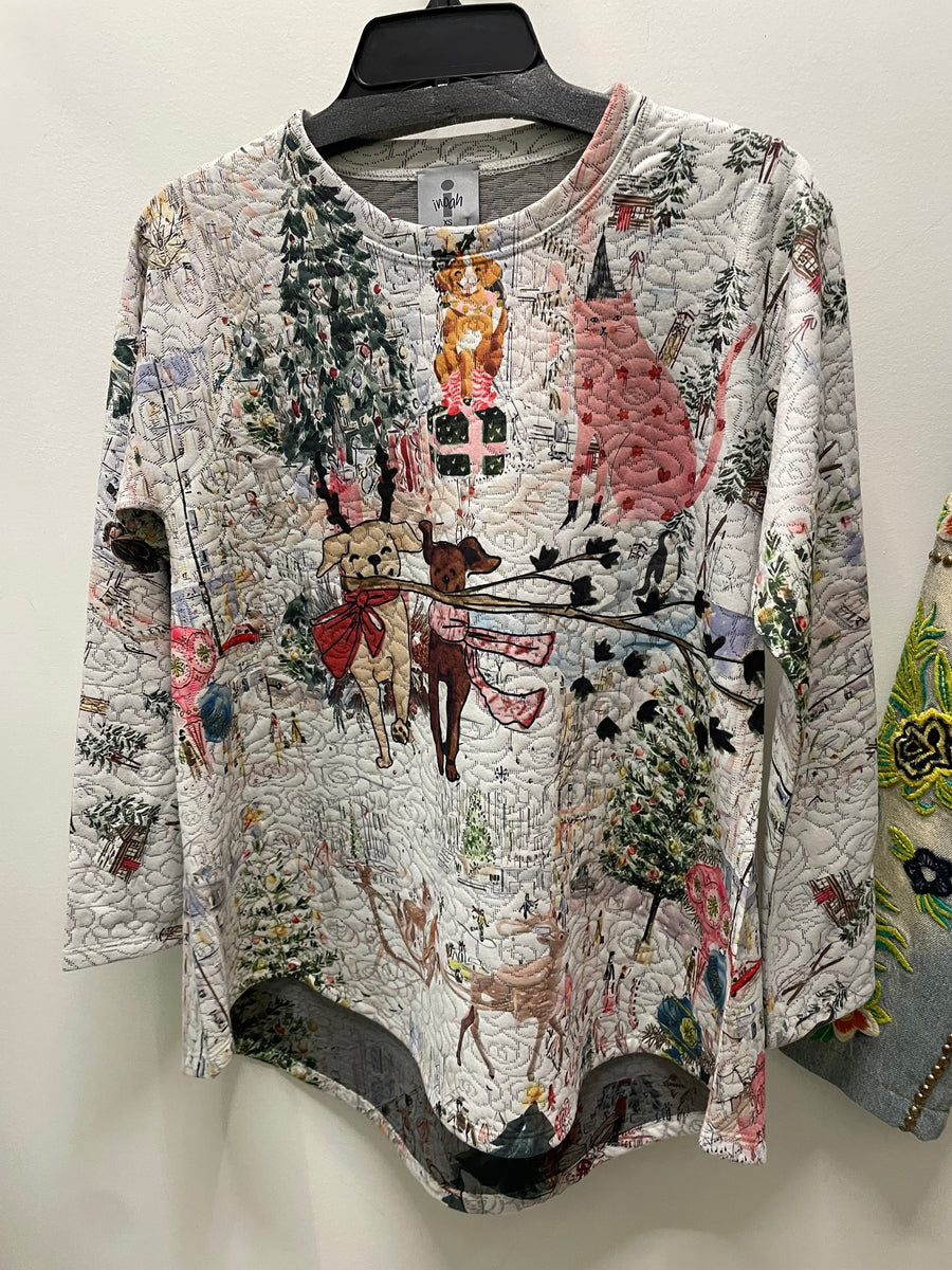 Quilted A-Line Pullover in Holiday Joy Print by Inoah