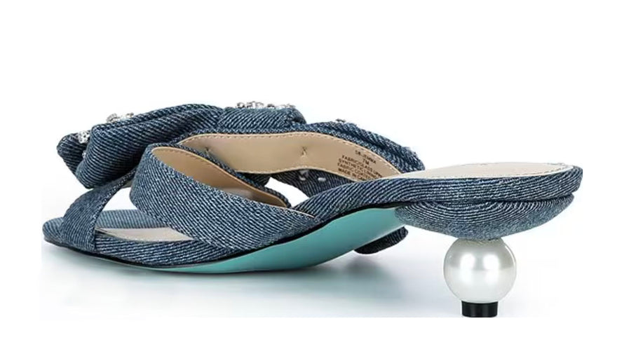Jemma Embellished Bow Denim Dress Sandals by Betsey Johnson - Robin Boutique