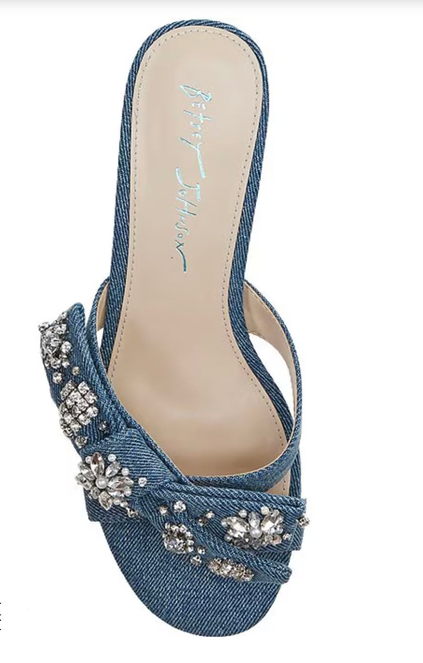 Jemma Embellished Bow Denim Dress Sandals by Betsey Johnson - Robin Boutique