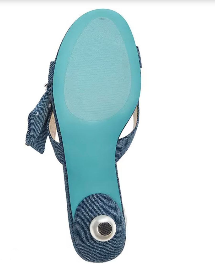 Jemma Embellished Bow Denim Dress Sandals by Betsey Johnson - Robin Boutique