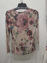 Sparkly Sheer Mesh Layering Shirt in Big Rose by Origami