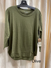 Solid Cotton Slub 3/4 Sleeve High-Low Tee by Escape