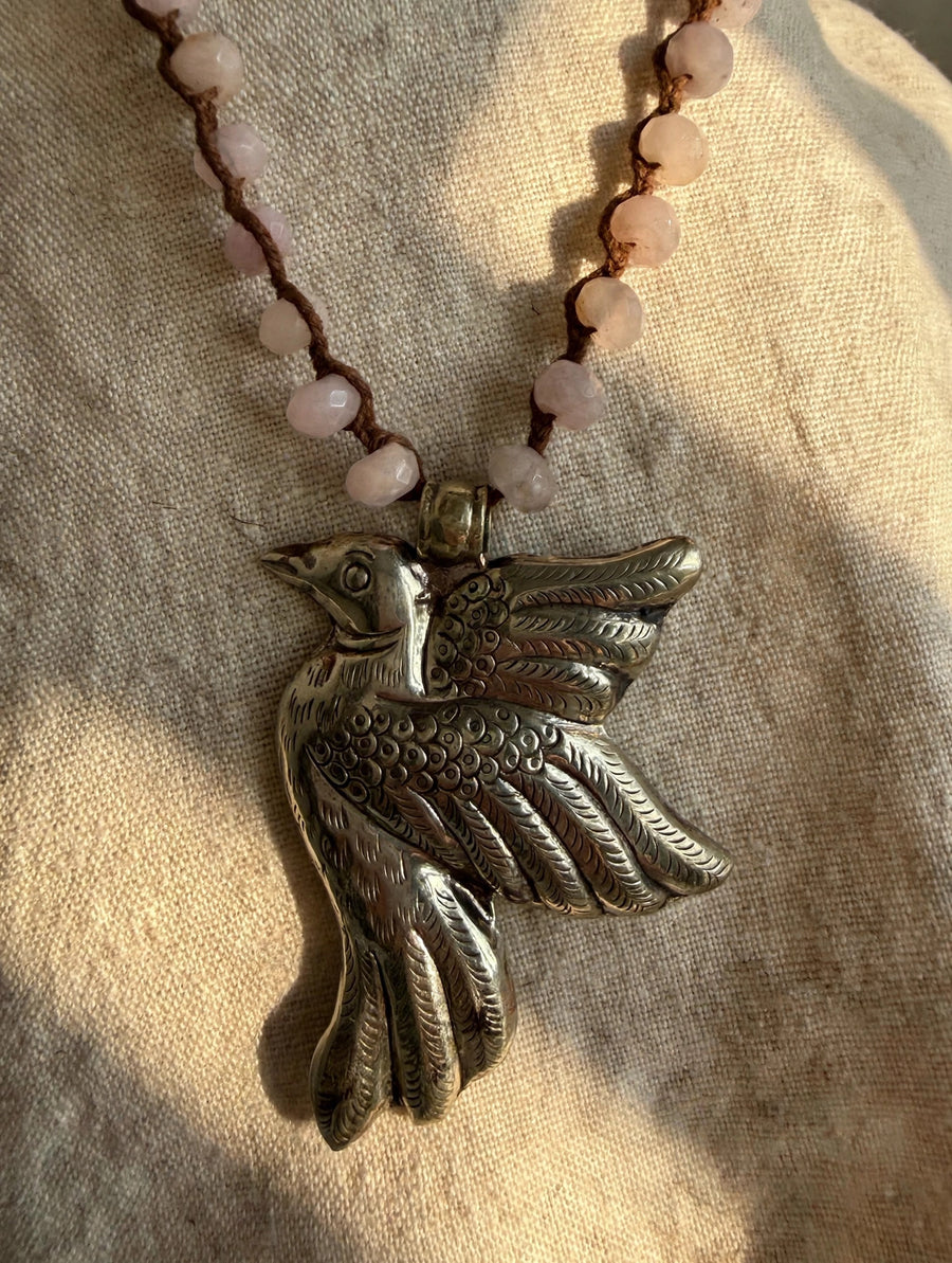 Free Spirit Rose Quartz Bird Necklace by Tara Gasparian