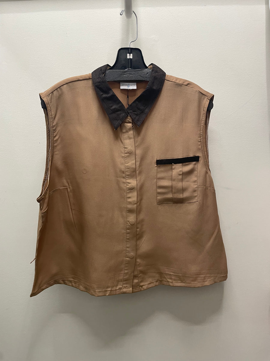 Reworked Sleeveless Flowy Crop Button Down #04