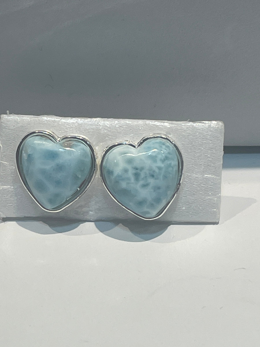 Larimar Heart Stud Earrings