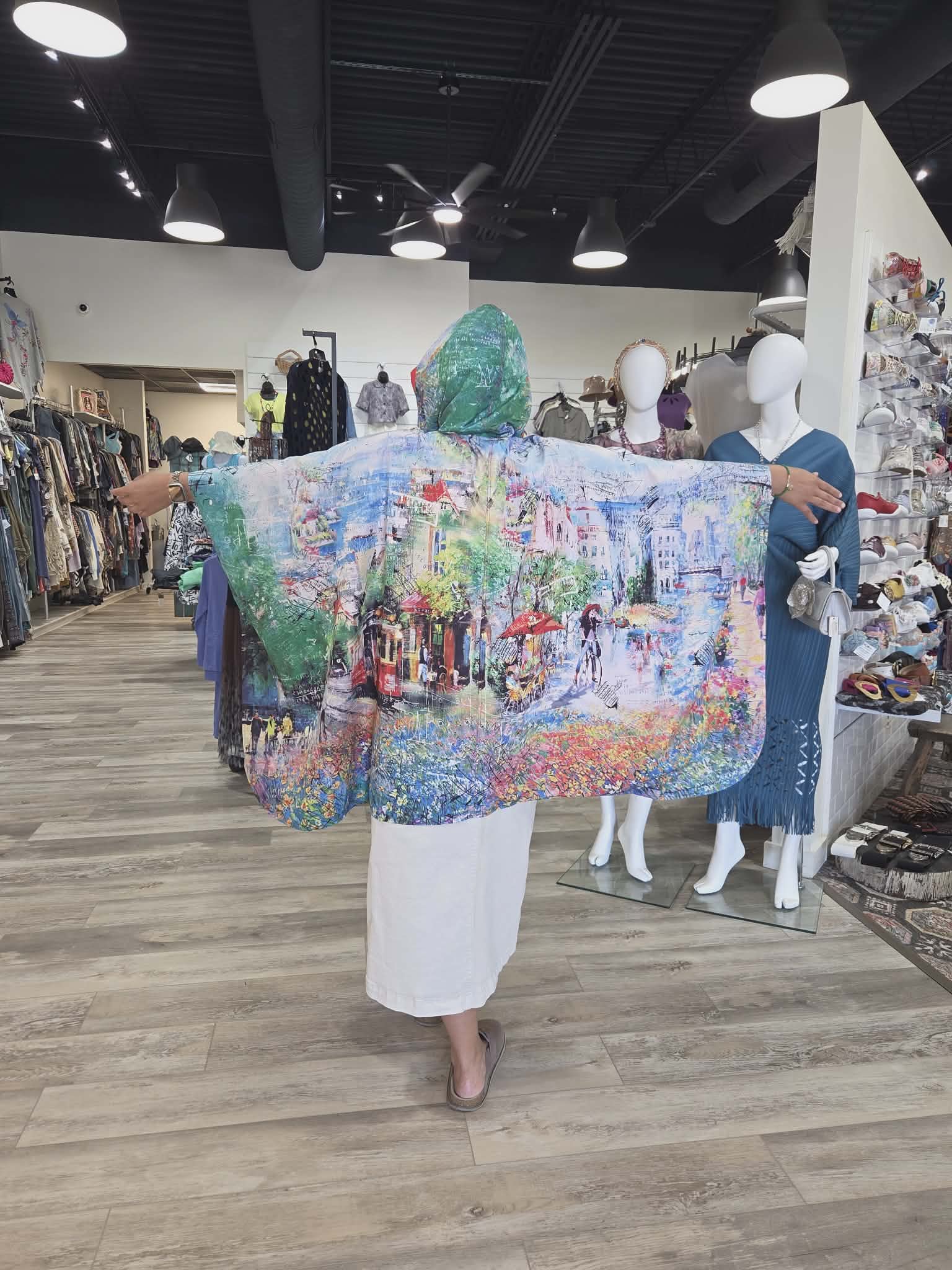 Raincape Poncho in Day Dream Plaza Print by Inoah