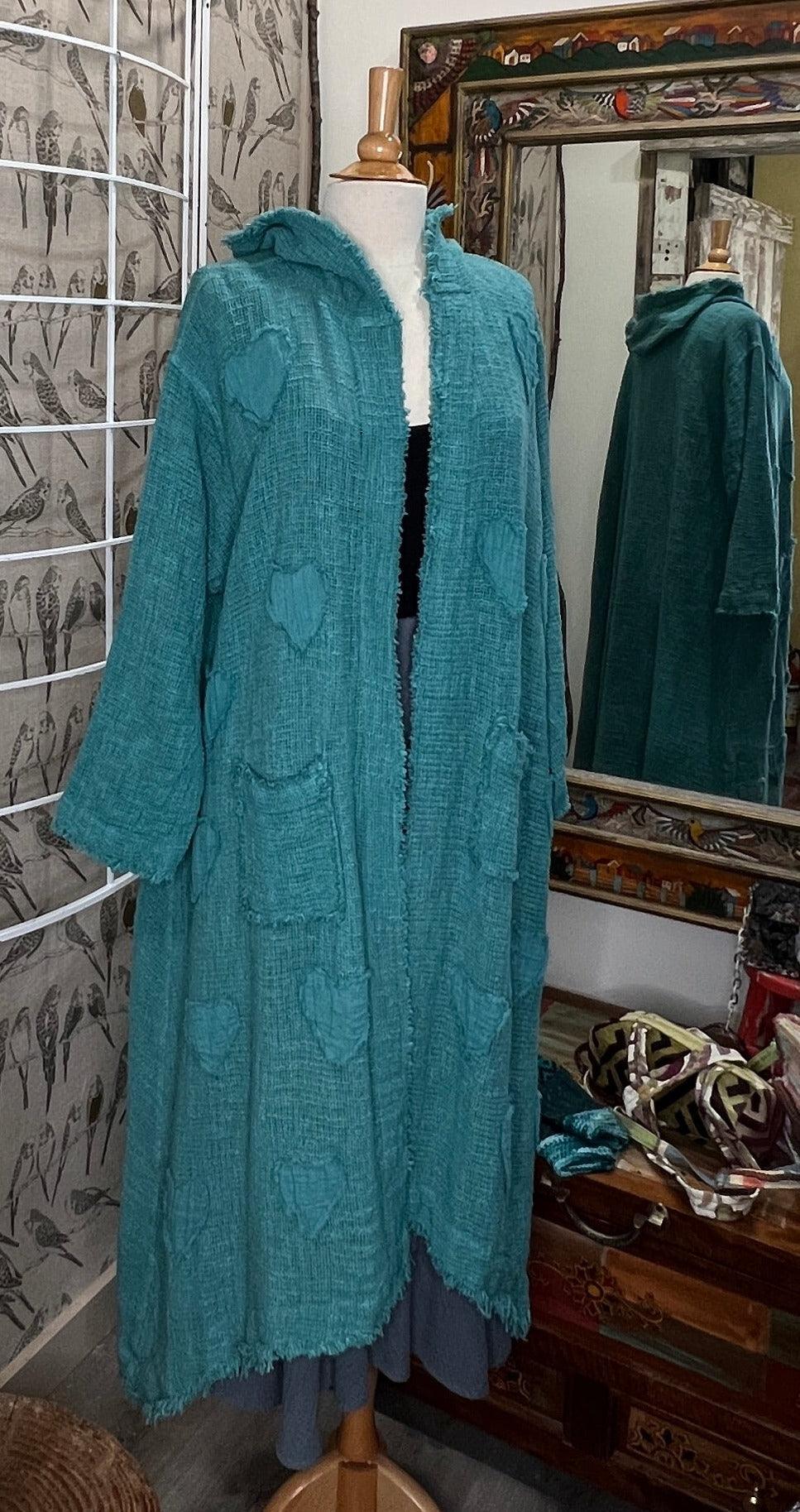 Cotton Open Knit Duster w/Heart Appliques - Robin Boutique-Boutique 
