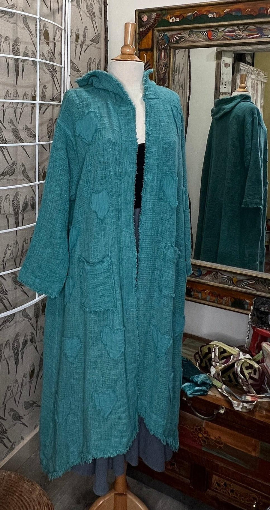 Cotton Open Knit Duster w/Heart Appliques - Robin Boutique-Boutique 