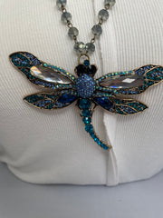Rhinestone Blue Dragonfly Necklace by Gina