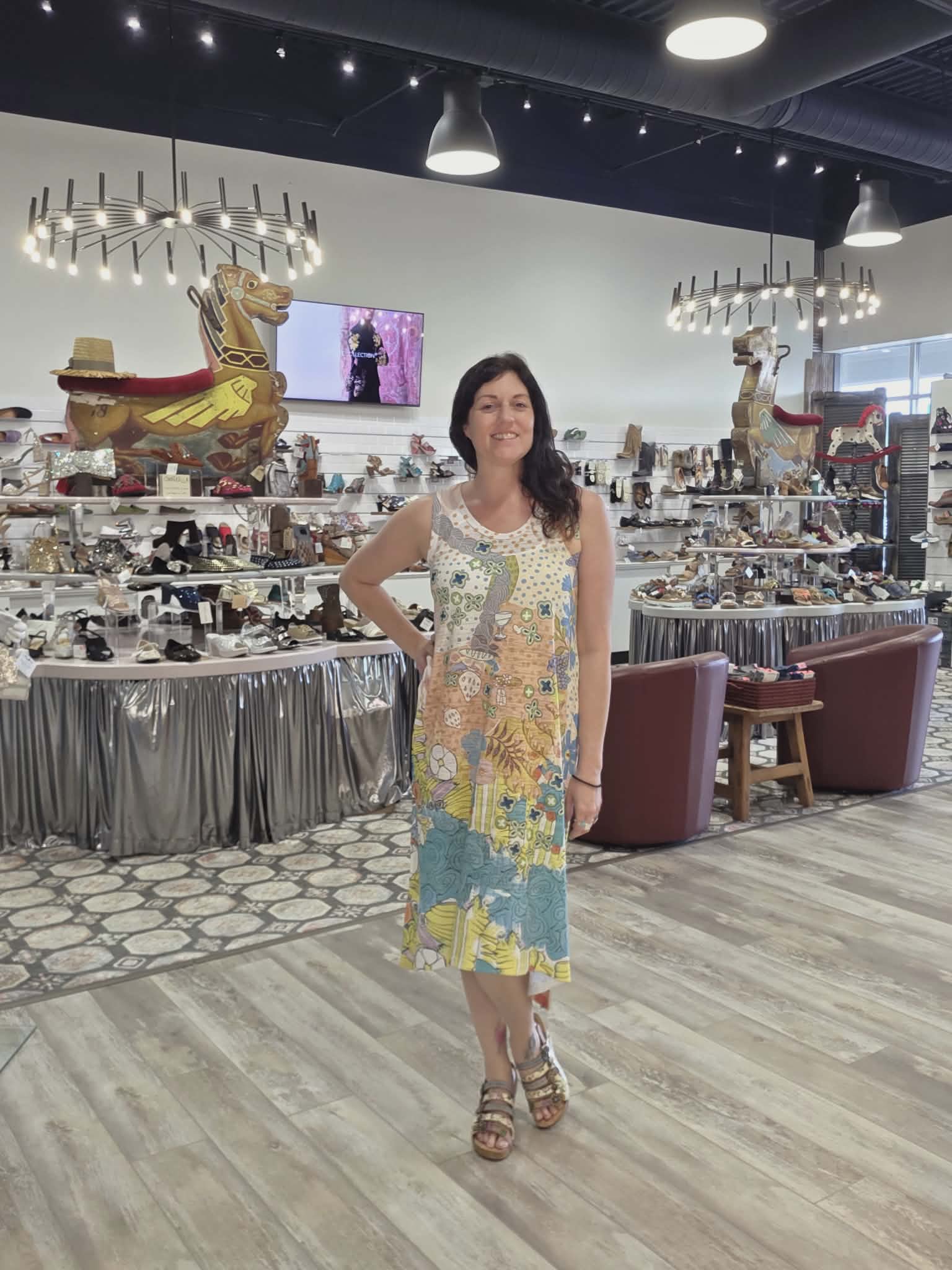Round Neck Burnout Dress in Fizzy Petals Print by Inoah