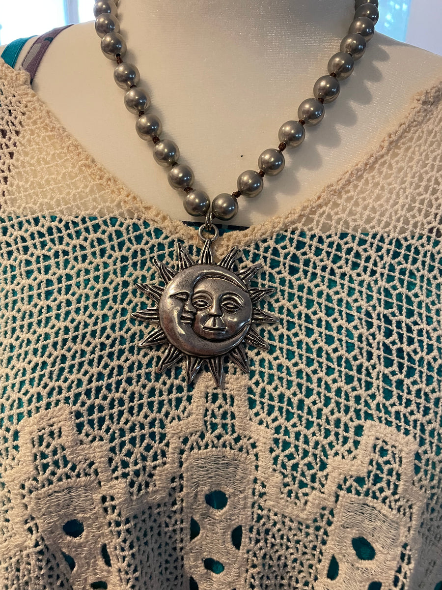 Silver Cast Sun & Moon Short Necklace