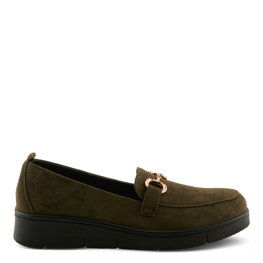 Flexus Cashmeran Shoes in olive side view - Robin Boutique