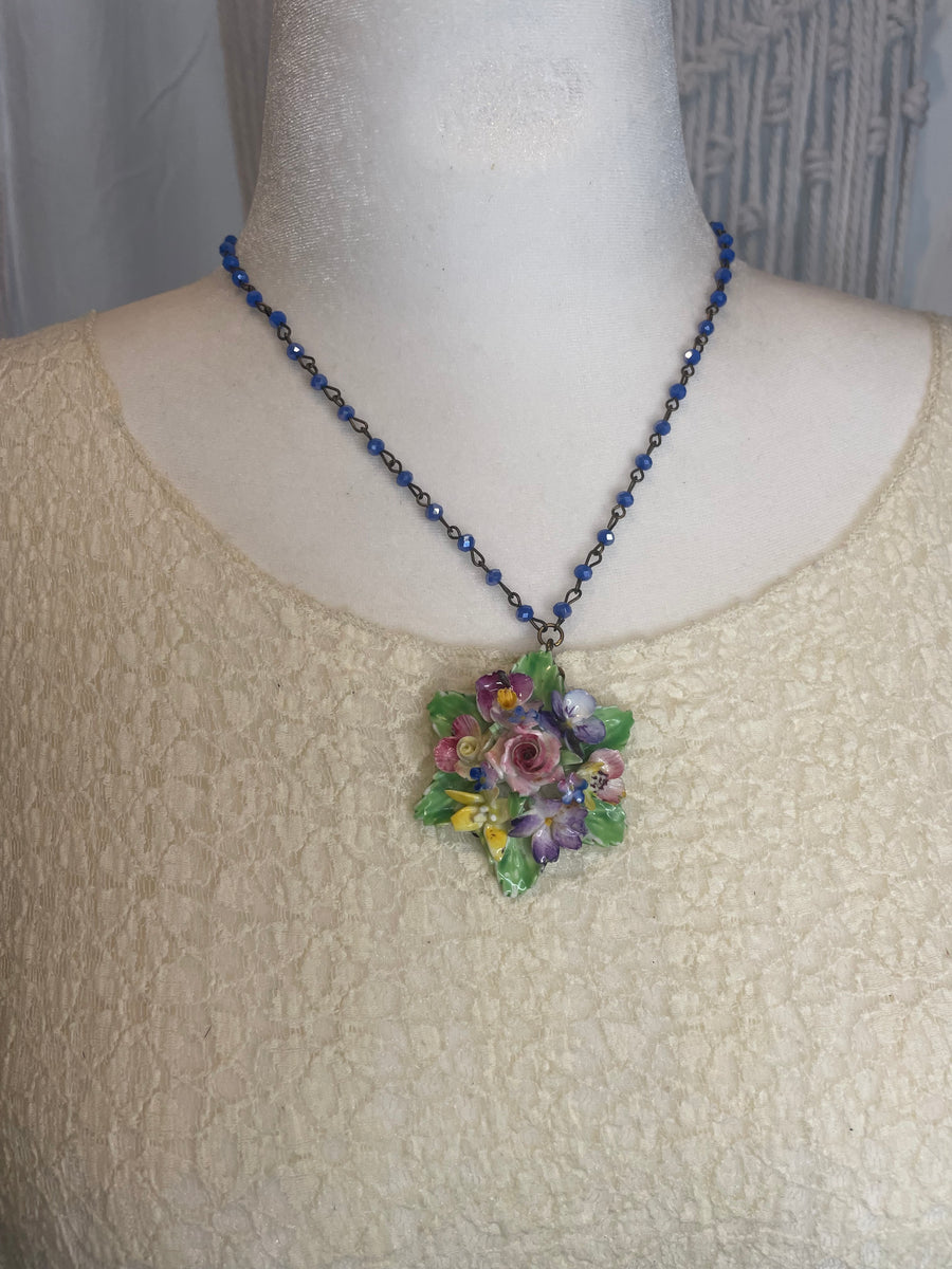 Pansy and Rose Porcelain Cluster Necklace by Gina