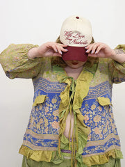 Crepe Sari Ruffle Daisy Blouse #174 by Kantha Bae