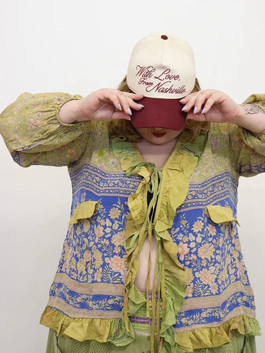 Crepe Sari Ruffle Daisy Blouse #174 by Kantha Bae