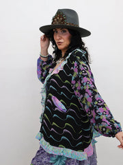 Crepe Sari Ruffle Daisy Blouse #174 by Kantha Bae