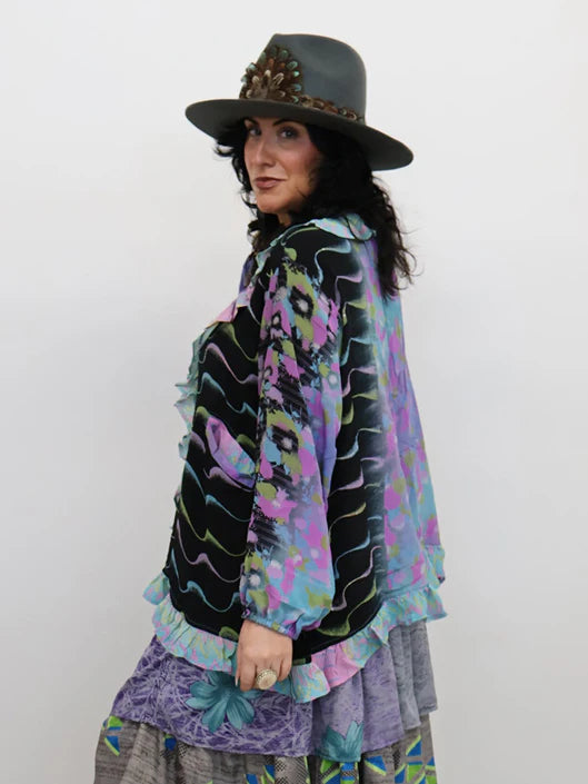 Crepe Sari Ruffle Daisy Blouse #174 by Kantha Bae