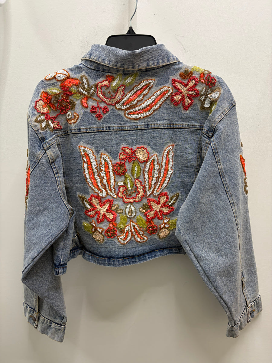 Beaded Cropped Jean Jacket