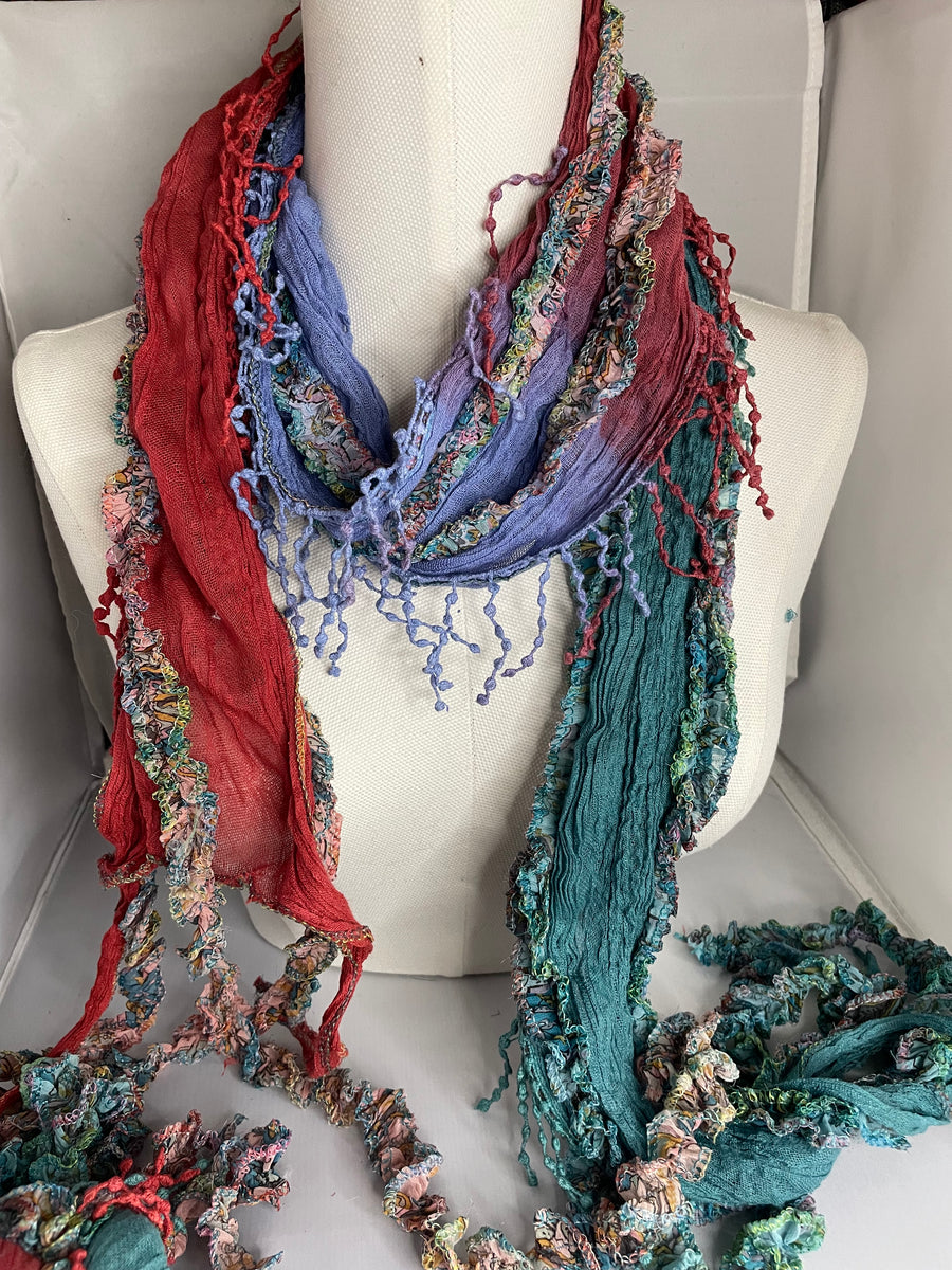 Boho Mixed Tassel Handmade Scarf Necklace