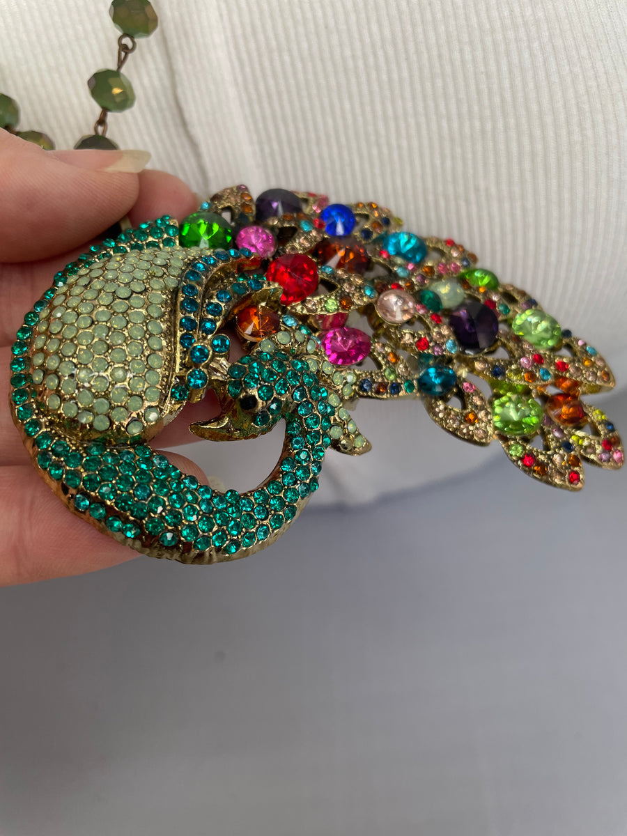 Rhinestone Peacock Necklace by Gina