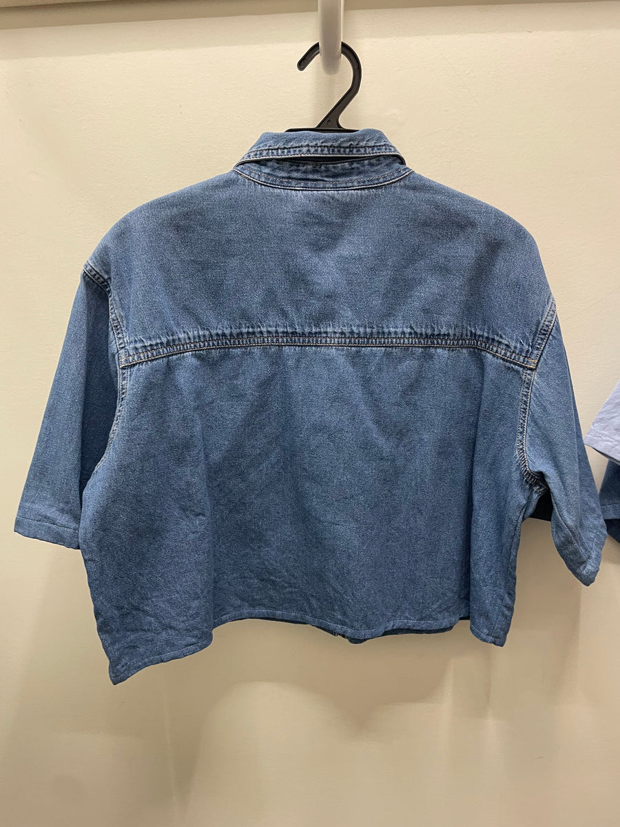 Reworked Denim Crop Button Down #215