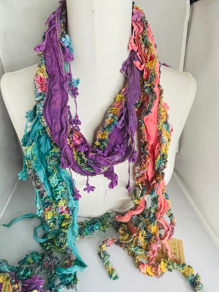 Boho Mixed Tassel Handmade Scarf Necklace