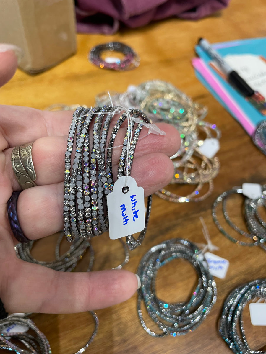 Rhinestone Tennis Stretch Bracelets on Black Silver